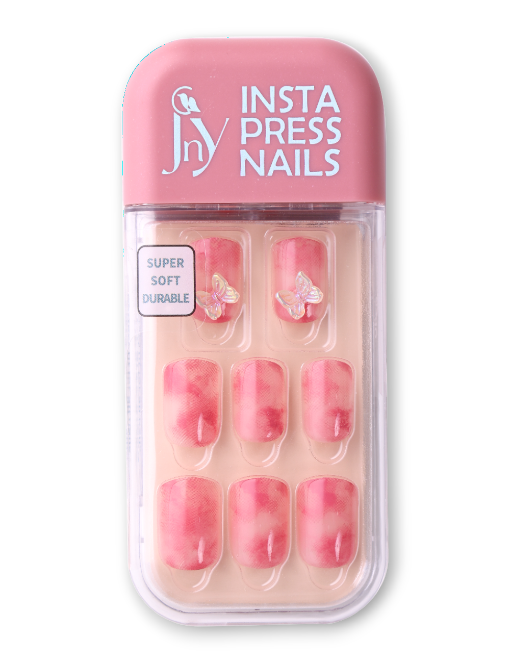 Jny instapress nails pink cloud with butterfly